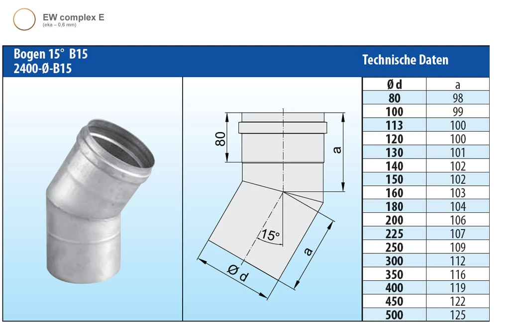 Schornstein Winkel 15° Einwandig - Eka Complex E 5 Schornstein Winkel 15° Einwandig - Eka Complex E – Bild 3