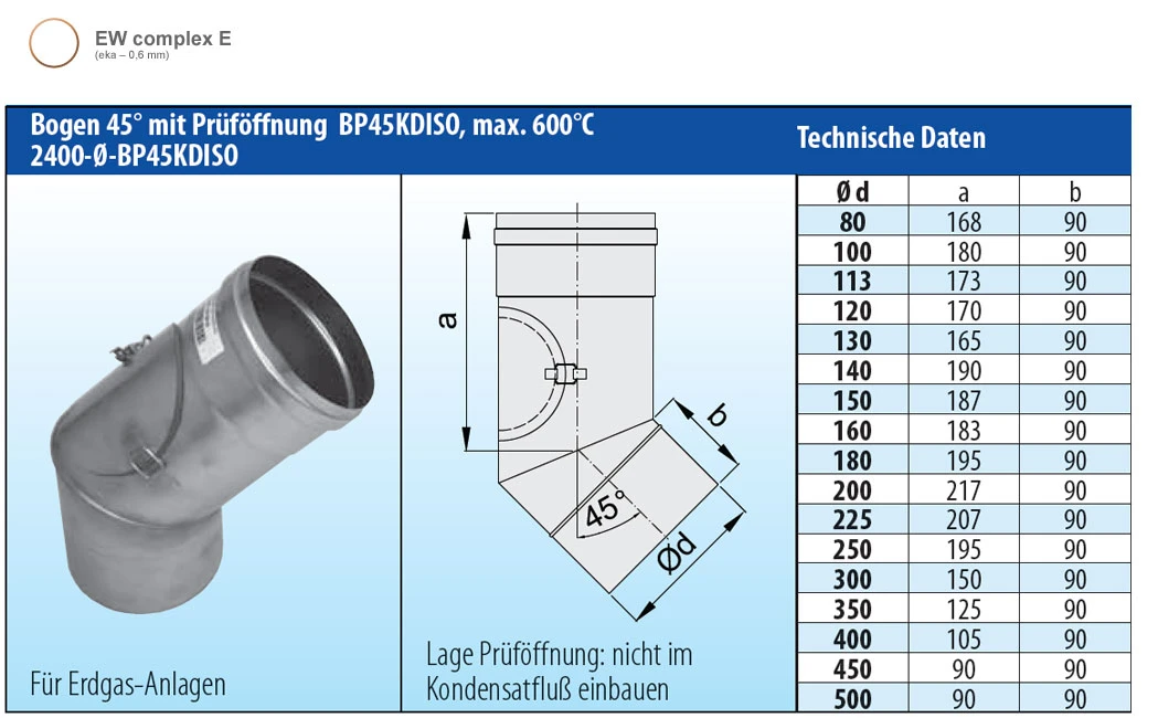 Schornstein Winkel 45° Einwandig Mit Prüföffnung - Eka Complex E 6 Schornstein Winkel 45° Einwandig Mit Prüföffnung - Eka Complex E – Bild 4