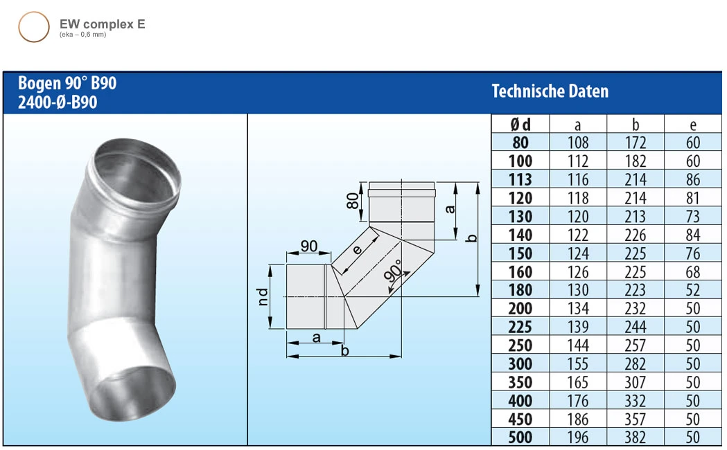 Schornstein Winkel 90° Einwandig - Eka Complex E 5 Schornstein Winkel 90° Einwandig - Eka Complex E – Bild 3