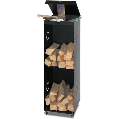 Kaminholzregal Stahl Mit Rollen 39 X 126 X 39 Cm, Schwarz 4 Kaminholzregal Stahl Mit Rollen 39 X 126 X 39 Cm, Schwarz – Bild 2