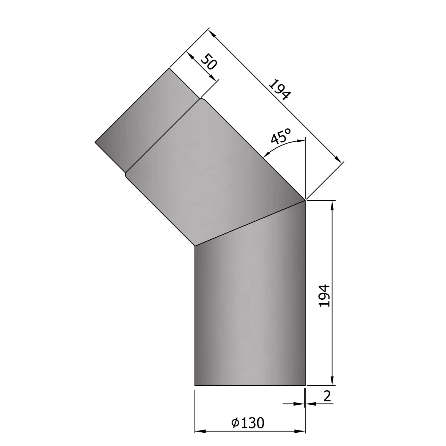 Rauchrohrbogen Stahl 45° Hellgrau 6 Rauchrohrbogen Stahl 45° Hellgrau – Bild 4