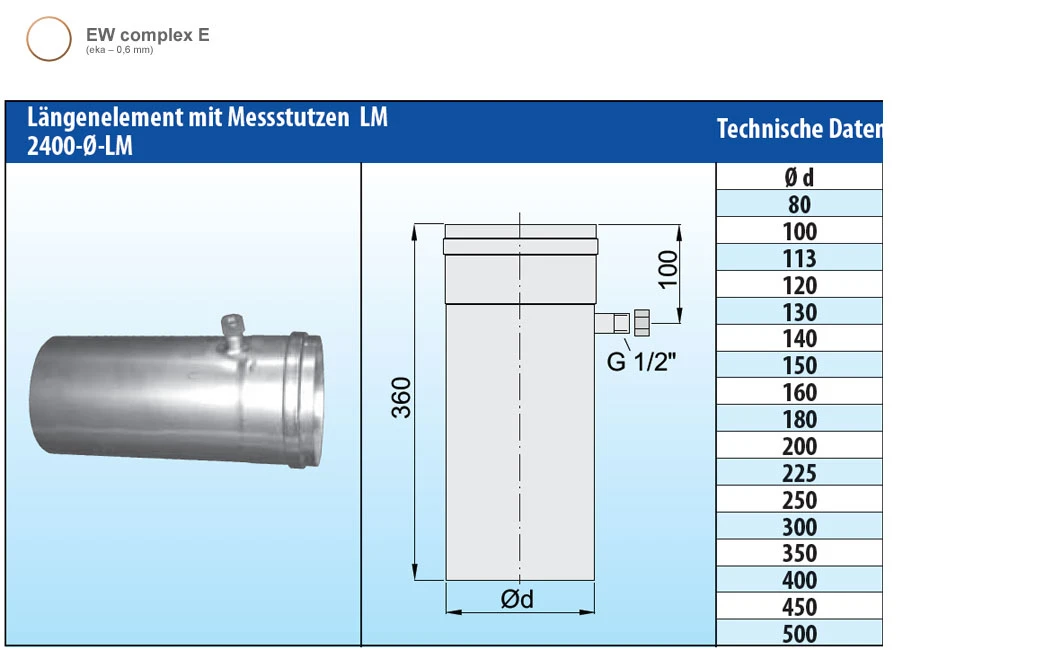 Schornsteinrohr Edelstahl 360 Mm Einwandig Mit Messstutzen - Eka Complex E 6 Schornsteinrohr Edelstahl 360 Mm Einwandig Mit Messstutzen - Eka Complex E – Bild 4