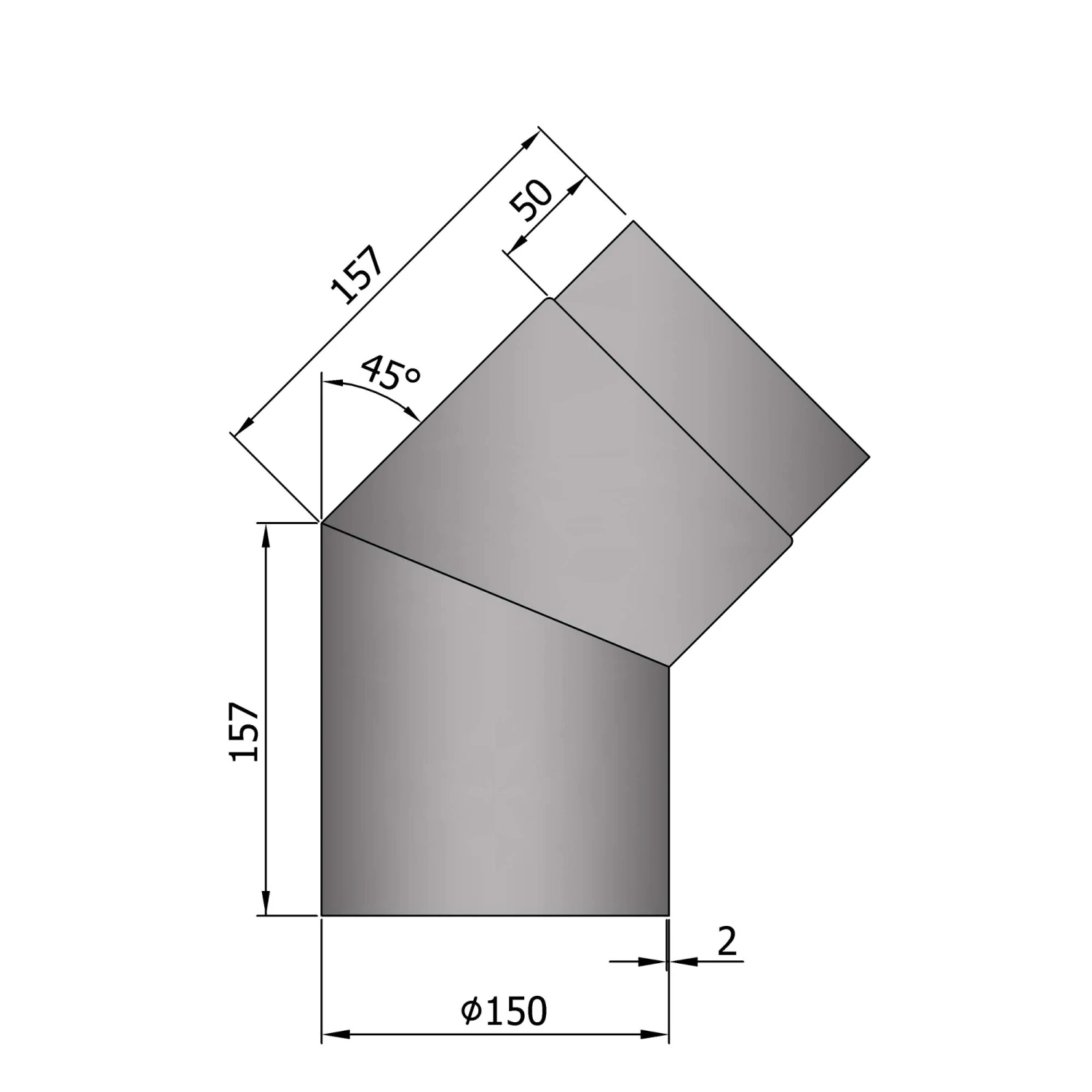 Rauchrohrbogen Stahl 45° Hellgrau 5 Rauchrohrbogen Stahl 45° Hellgrau – Bild 3