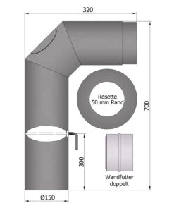 Rauchrohr Set Stahl 2x 45° 700 X 300 Mm Ø 150 Mm Hellgrau, Kurz -FeuerLust Verkäufe 1789 1