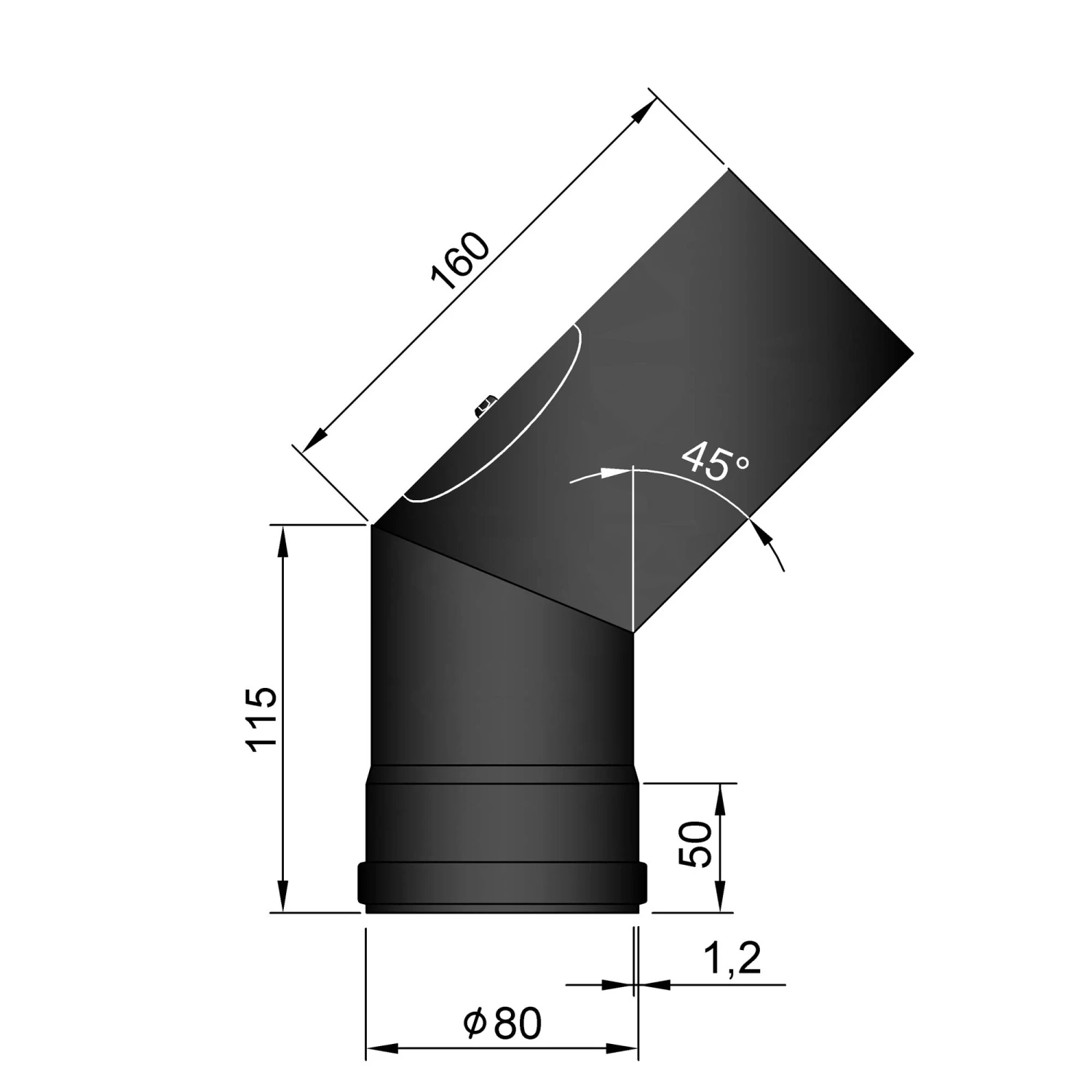 Pellet-Ofenrohrbogen Stahl 45° Schwarz Mit Putztür 6 Pellet-Ofenrohrbogen Stahl 45° Schwarz Mit Putztür – Bild 4