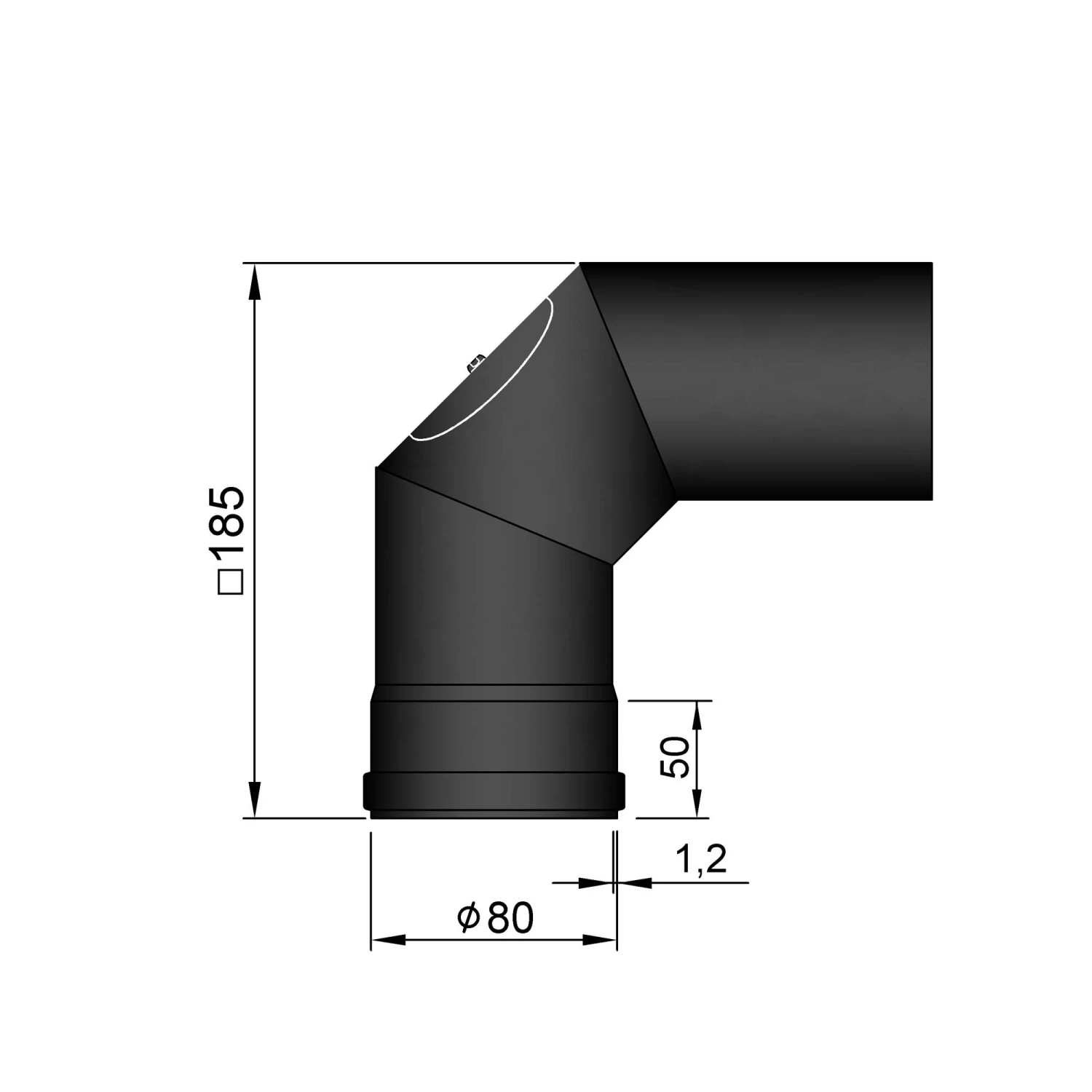Pellet-Ofenrohrbogen Stahl 90° Schwarz Mit Tür 5 Pellet-Ofenrohrbogen Stahl 90° Schwarz Mit Tür – Bild 3