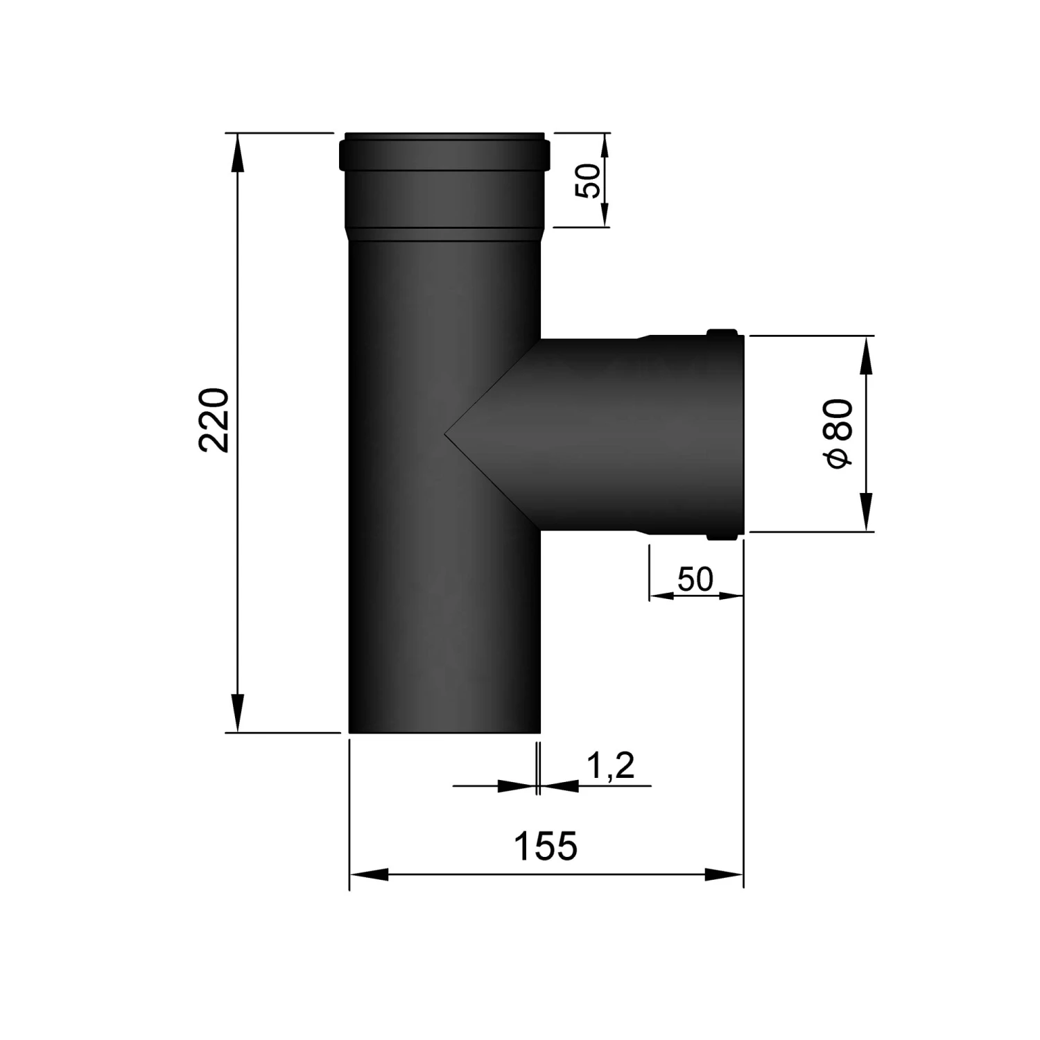 T-Stück Pellet-Ofenrohr Stahl 90° Schwarz, Steckende-Muffe 5 T-Stück Pellet-Ofenrohr Stahl 90° Schwarz, Steckende-Muffe – Bild 3