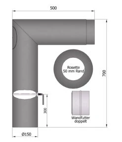 Rauchrohr Set Stahl 90° 700 X 500 Mm Ø 150 Mm Schwarz -FeuerLust Verkäufe 1903 1