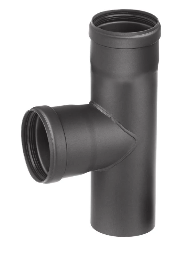 T-Stück Pellet-Ofenrohr Stahl 90° Schwarz, Steckende-Muffe 3 T-Stück Pellet-Ofenrohr Stahl 90° Schwarz, Steckende-Muffe