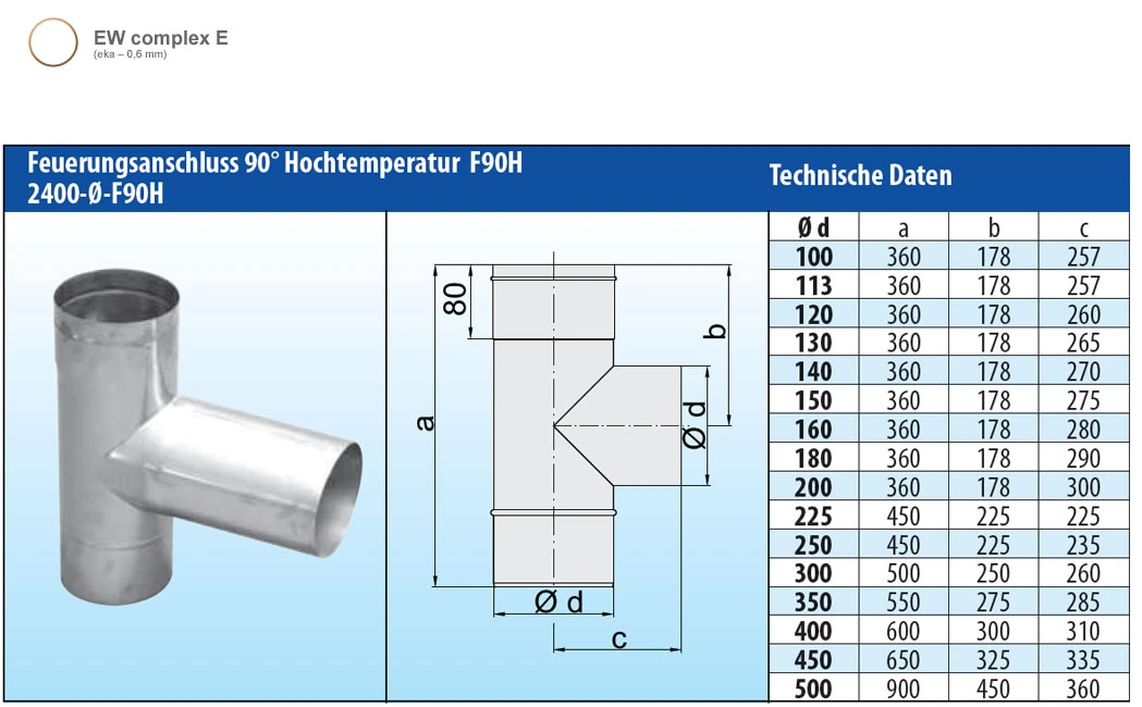 Feuerungsanschluss 90° Hochtemperatur Einwandig - Eka Complex E 5 Feuerungsanschluss 90° Hochtemperatur Einwandig - Eka Complex E – Bild 3
