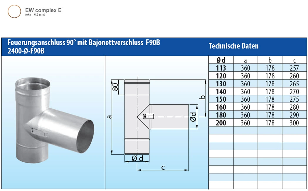 Feuerungsanschluss 90° Bajonettanschluss Edelstahl Einwandig - Eka Complex E 8 Feuerungsanschluss 90° Bajonettanschluss Edelstahl Einwandig - Eka Complex E – Bild 6