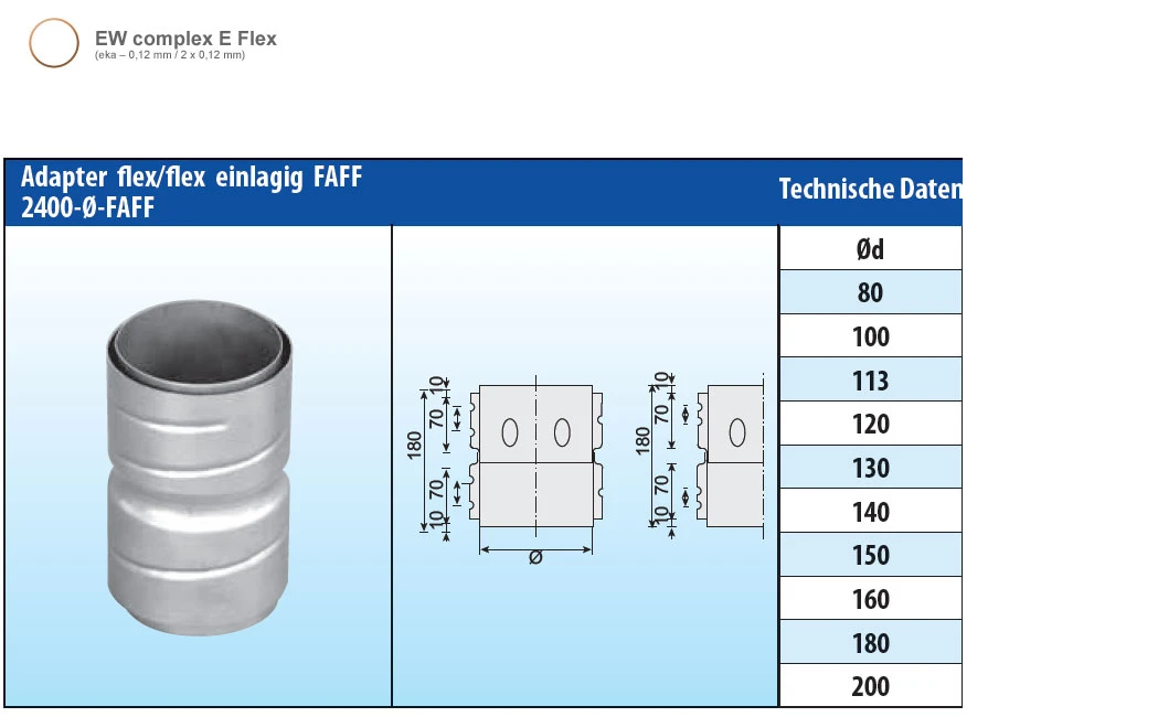 Adapter Flex-flex Schornstein Flexrohr Einlagig - Eka Complex E Flex 5 Adapter Flex-flex Schornstein Flexrohr Einlagig - Eka Complex E Flex – Bild 3