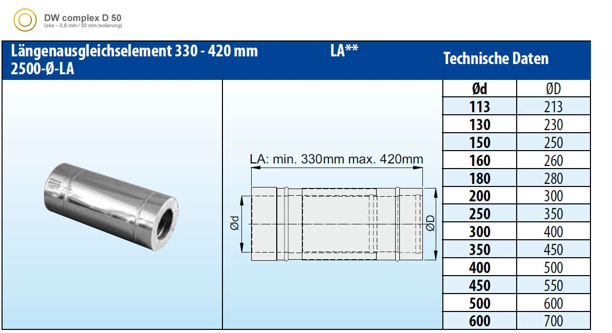 Längenausgleichsrohr 330-420 Mm Doppelwandig Verkupfert - Eka Complex D 50 5 Längenausgleichsrohr 330-420 Mm Doppelwandig Verkupfert - Eka Complex D 50 – Bild 3
