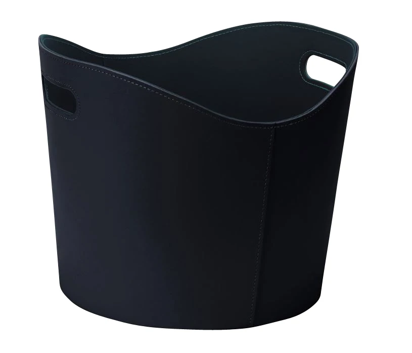 Holzkorb Leder Rund Ø 39 X 31 Cm, Schwarz 4 Holzkorb Leder Rund Ø 39 X 31 Cm, Schwarz – Bild 2