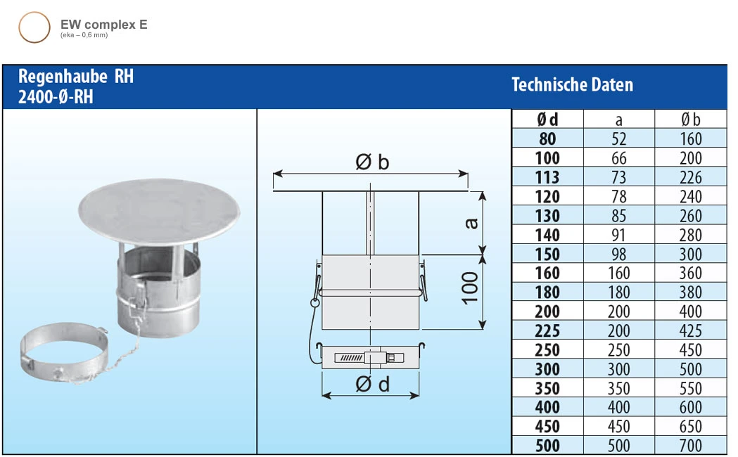 Regenhaube Edelstahl Einwandig - Eka Complex E 5 Regenhaube Edelstahl Einwandig - Eka Complex E – Bild 3