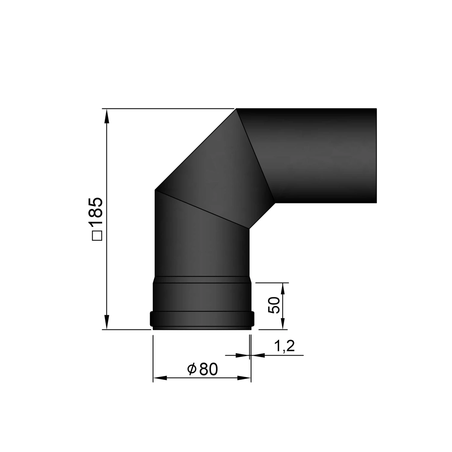 Pellet-Ofenrohrbogen Stahl 90° Schwarz 4 Pellet-Ofenrohrbogen Stahl 90° Schwarz – Bild 2
