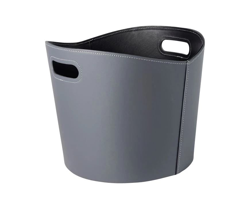 Holzkorb Leder Rund Ø 39 X 31 Cm, Grau 3 Holzkorb Leder Rund Ø 39 X 31 Cm, Grau