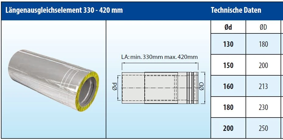 Längenausgleichsrohr 330-420 Mm Doppelwandig - Eka Cosmos D 25 12 Längenausgleichsrohr 330-420 Mm Doppelwandig - Eka Cosmos D 25 – Bild 10