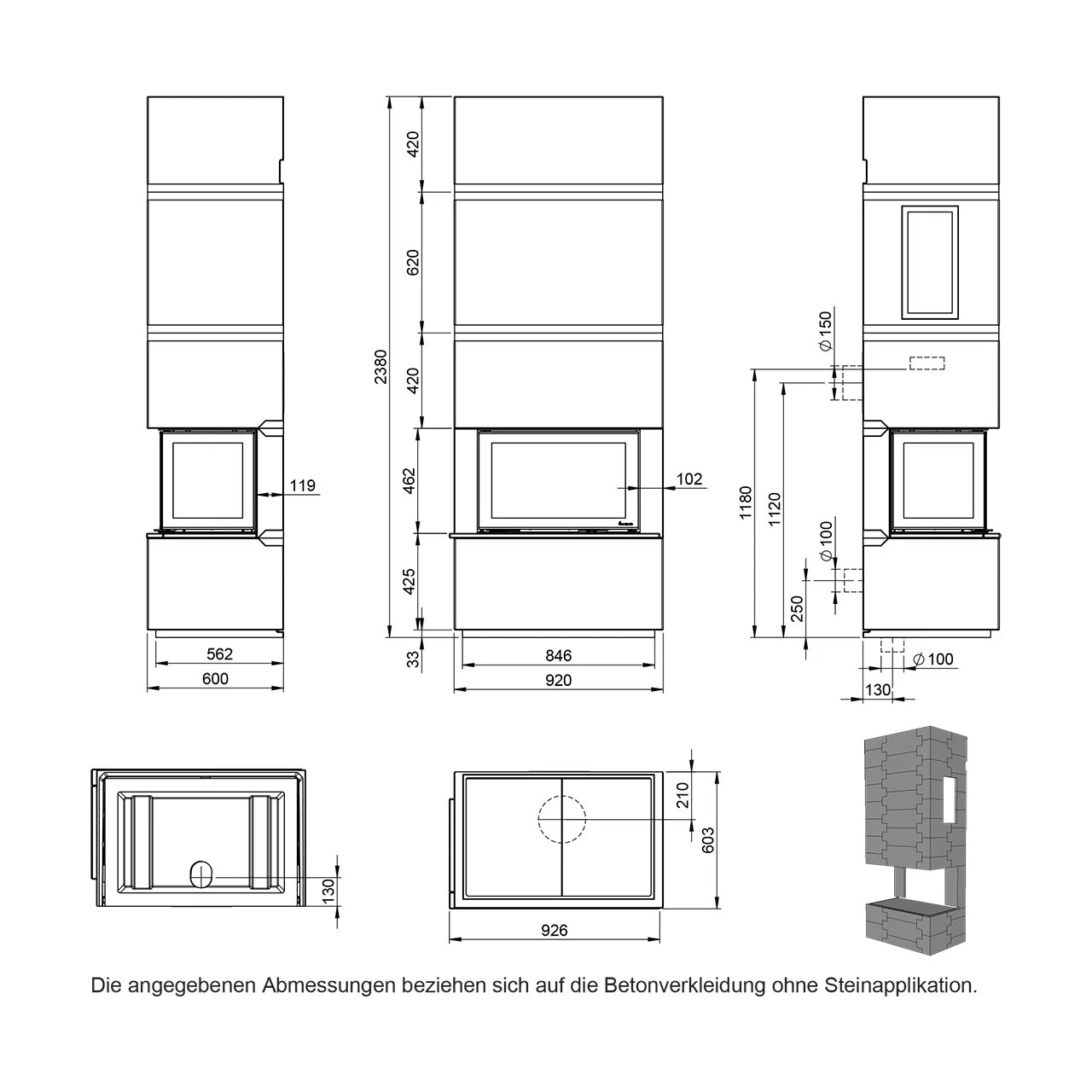 Kaminbausatz Nordpeis DAVOS U STONE, 8.9 KW 8 Kaminbausatz Nordpeis DAVOS U STONE, 8.9 KW – Bild 6